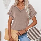 Womens Fashion Colorblock Twist V-Neck Tee