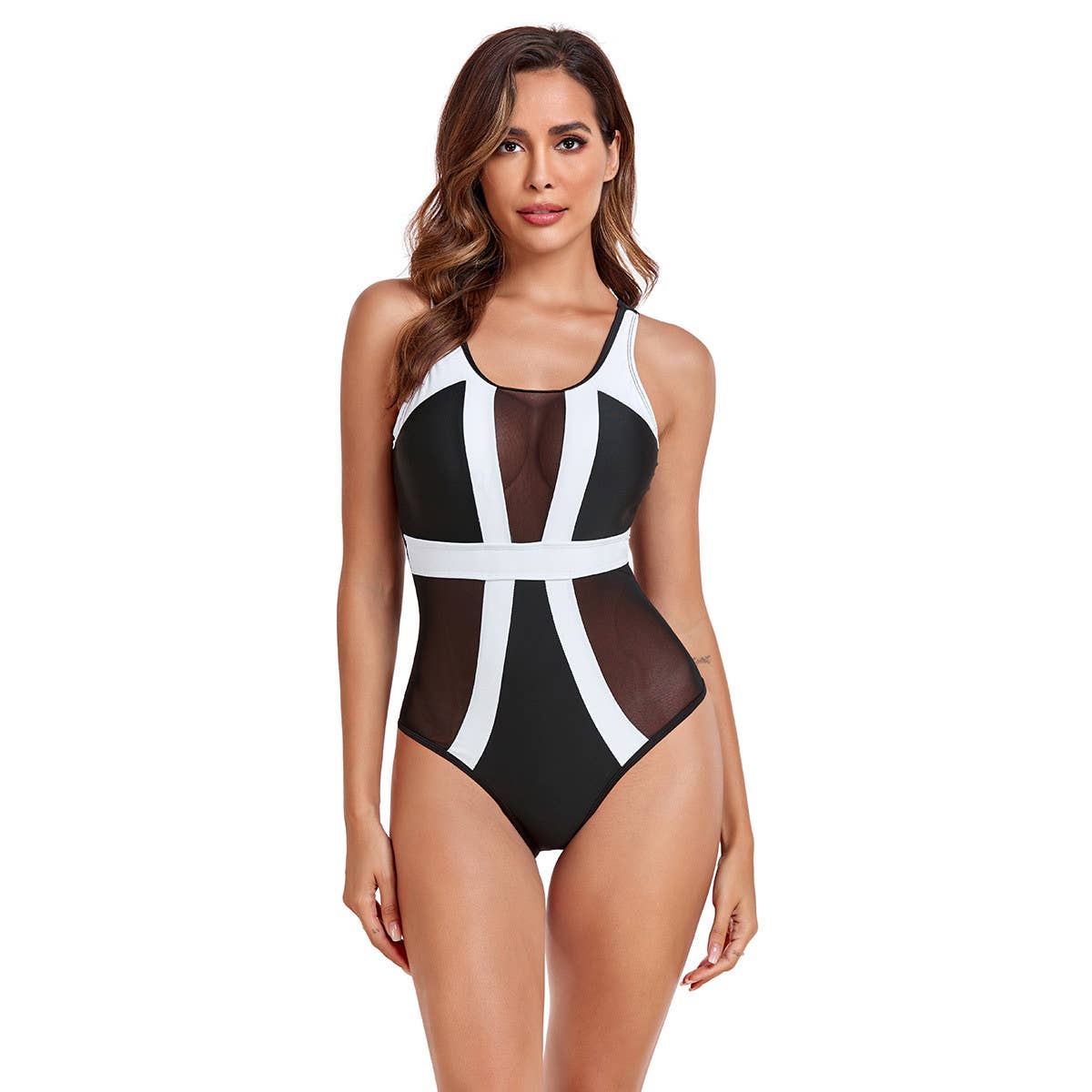 SEE THROUGH MESH ONE PIECE SWIMSUIT_CWMW0305