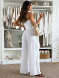 Solid Color One-Shoulder Cinched-Waist Jumpsuit