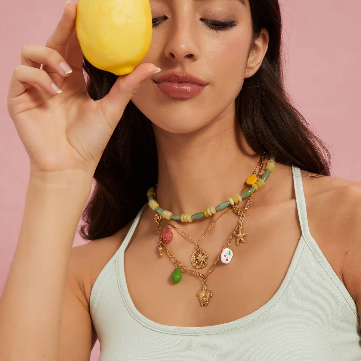 OCEAN STYLE STEEL NECKLACE WITH TURTLE SEAHORSE_CWMM8849