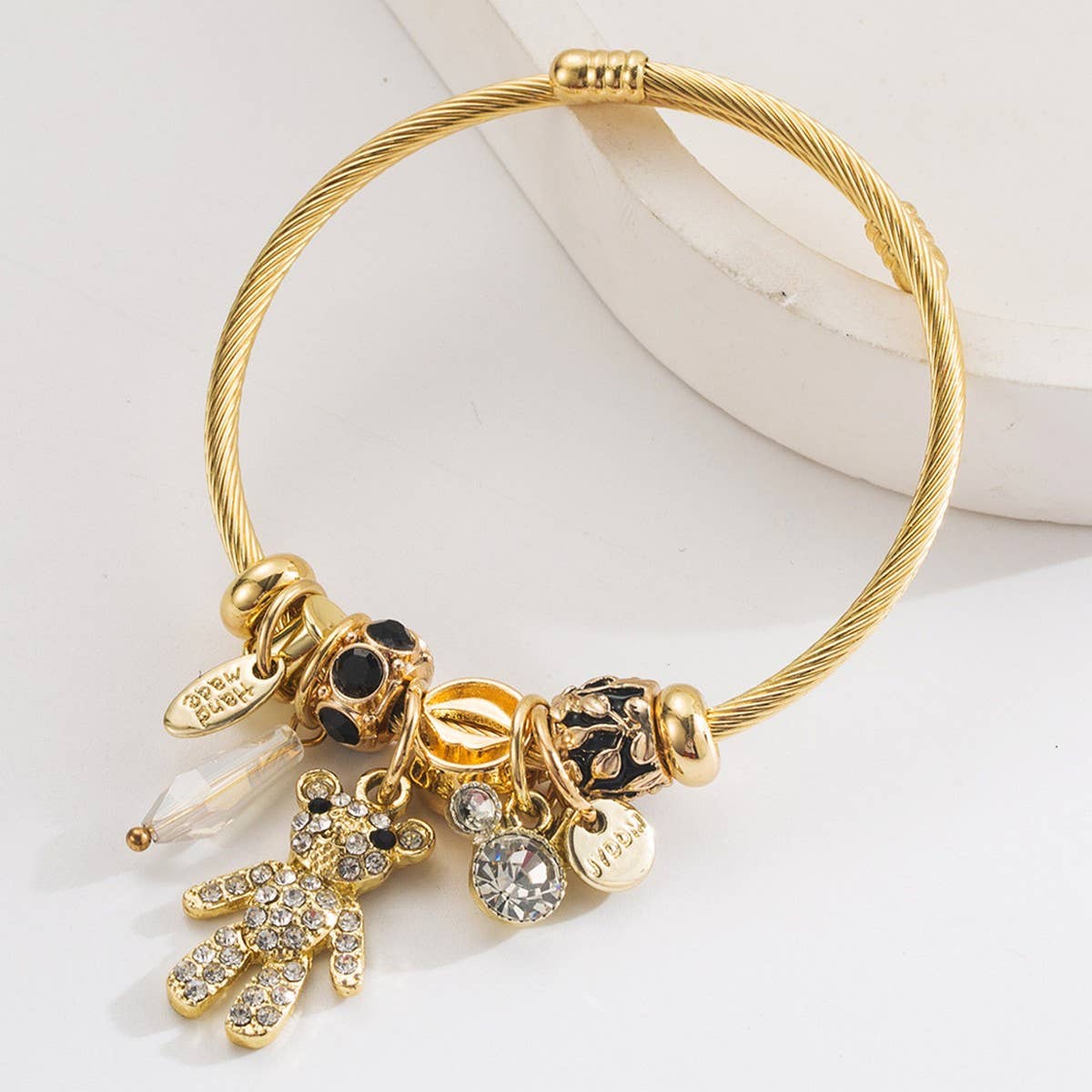 Trendy Gold Open Bear Letter Steel Bracelet_Cwmm8566