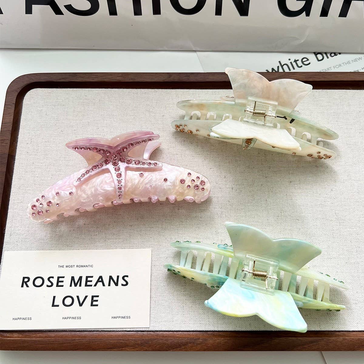 RHINESTONE STARFISH HAIR CLAW SWEET ACETATE CLIP_CWAHA6018