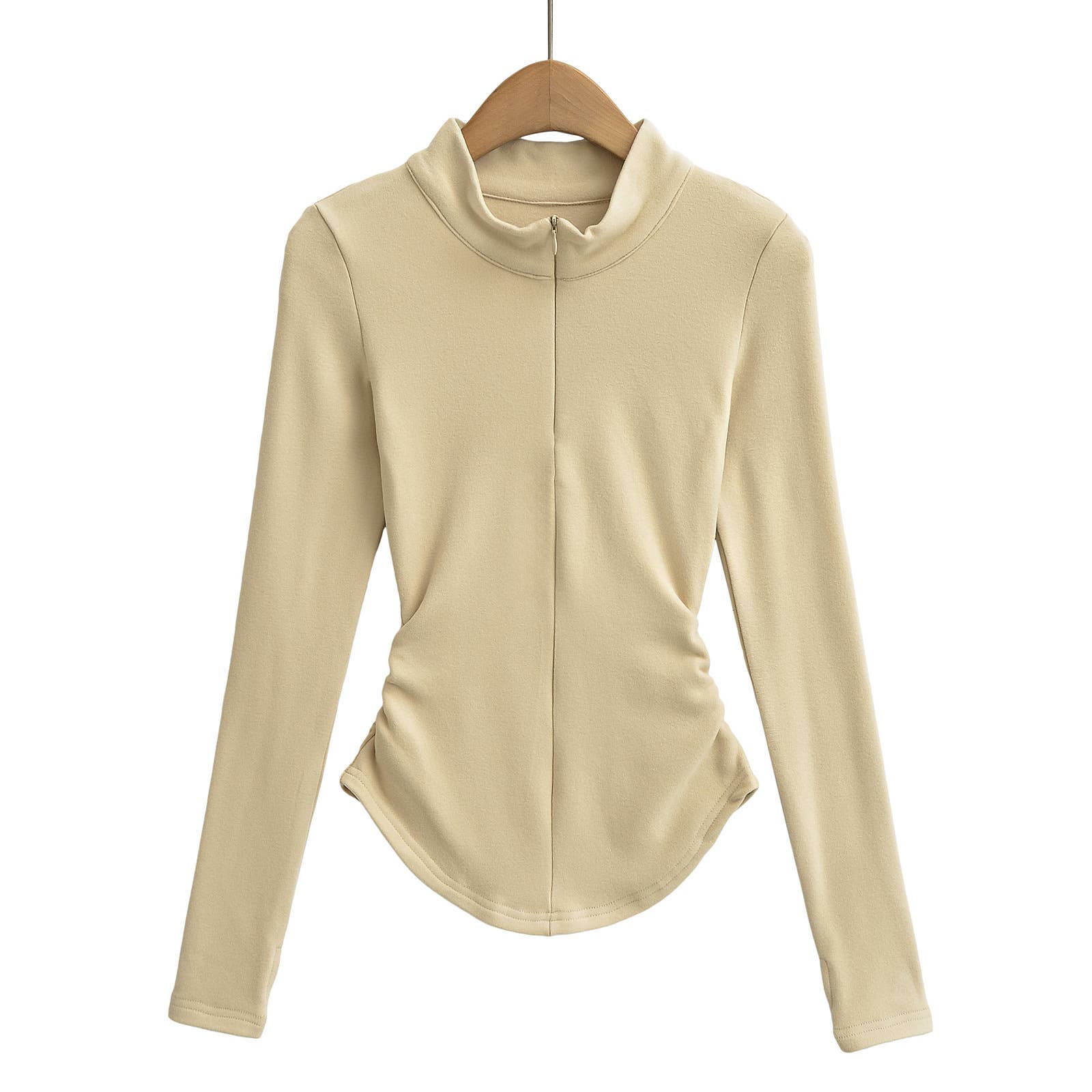 Velvet Stand Collar Zipper Solid Color Base Shirt