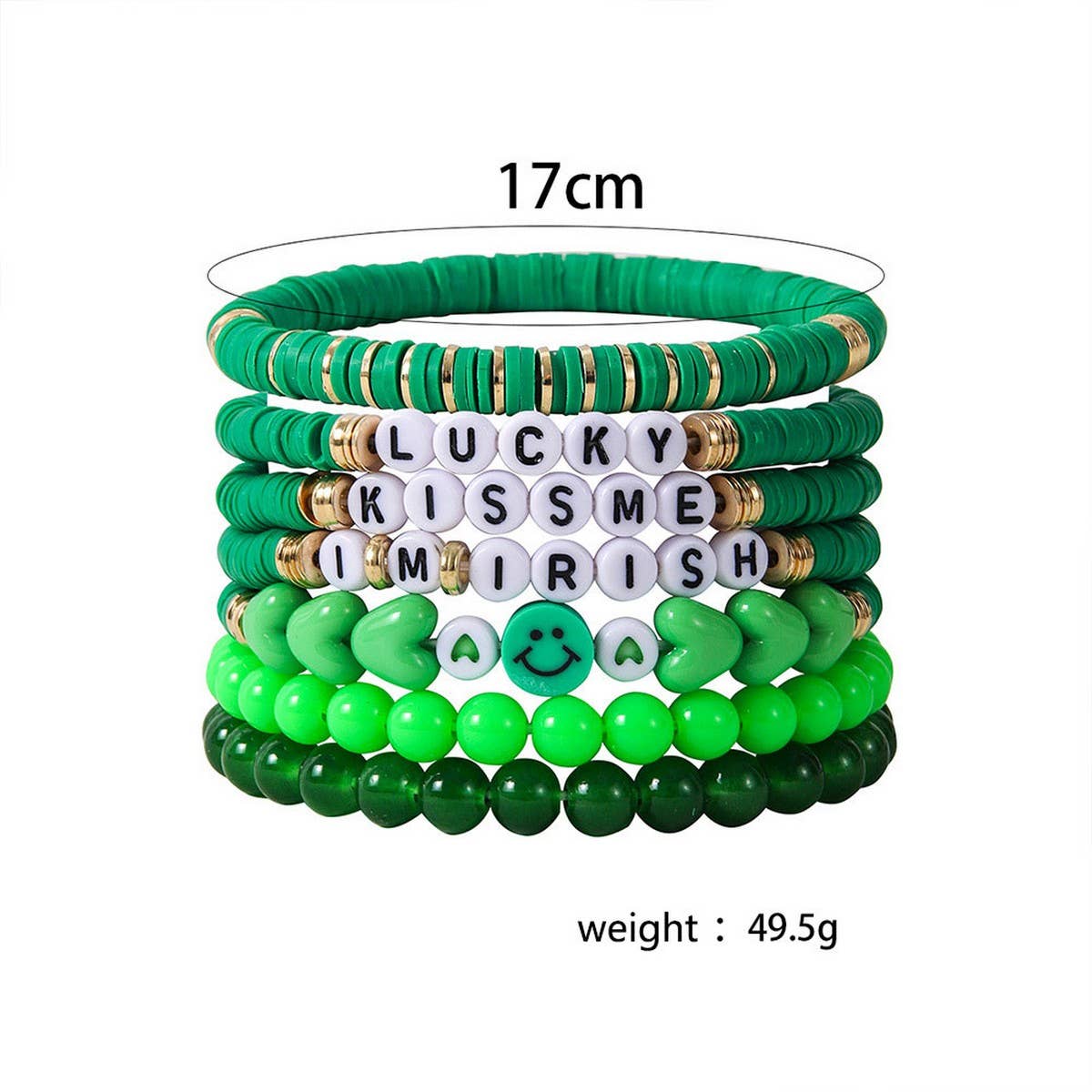 ST PATRICKS DAY GREEN SMILEY FACE BRACELET SET_CWMM3501