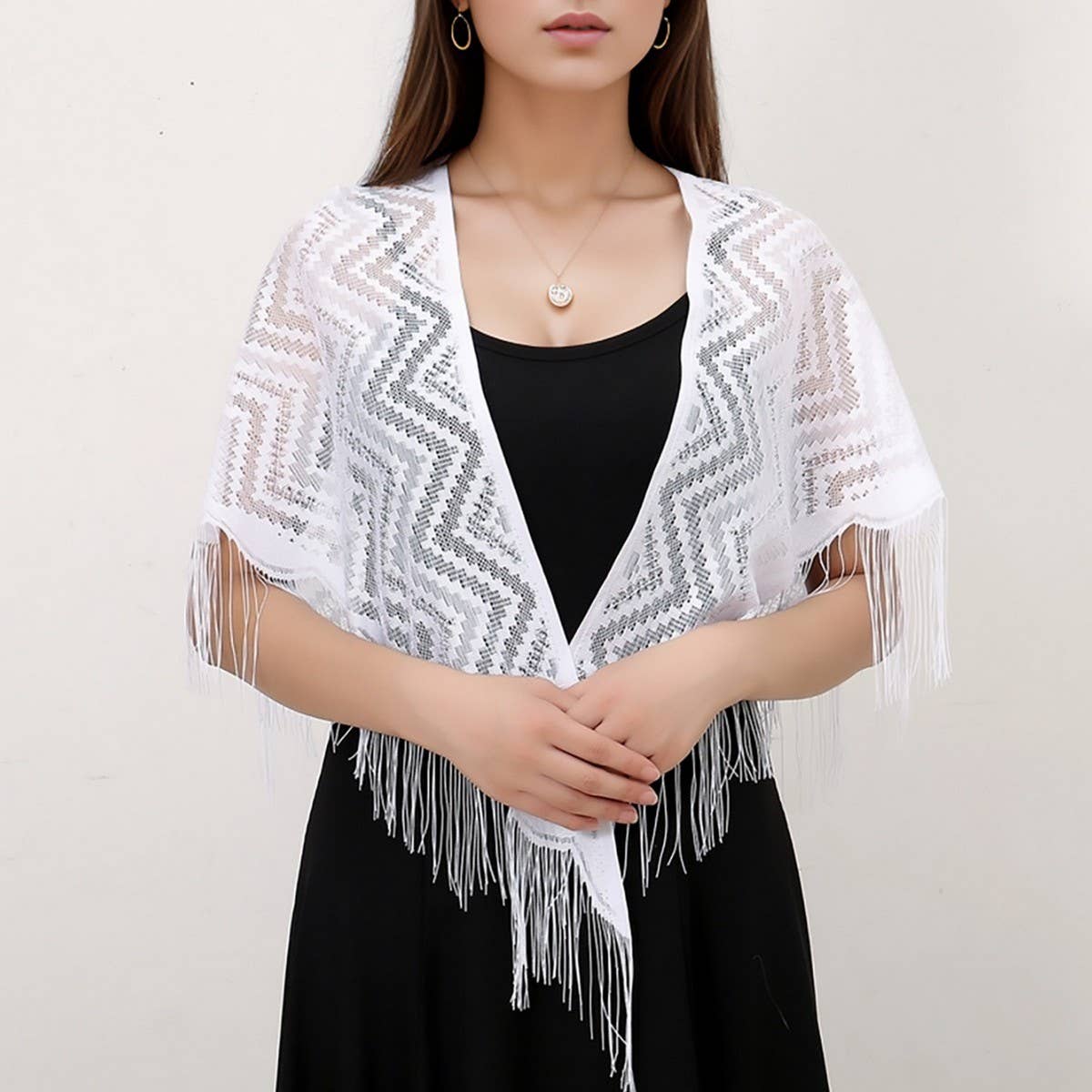 SUMMER WAISTCOAT HOLLOW TASSEL TRIANGLE SHAWL_CWMM1997