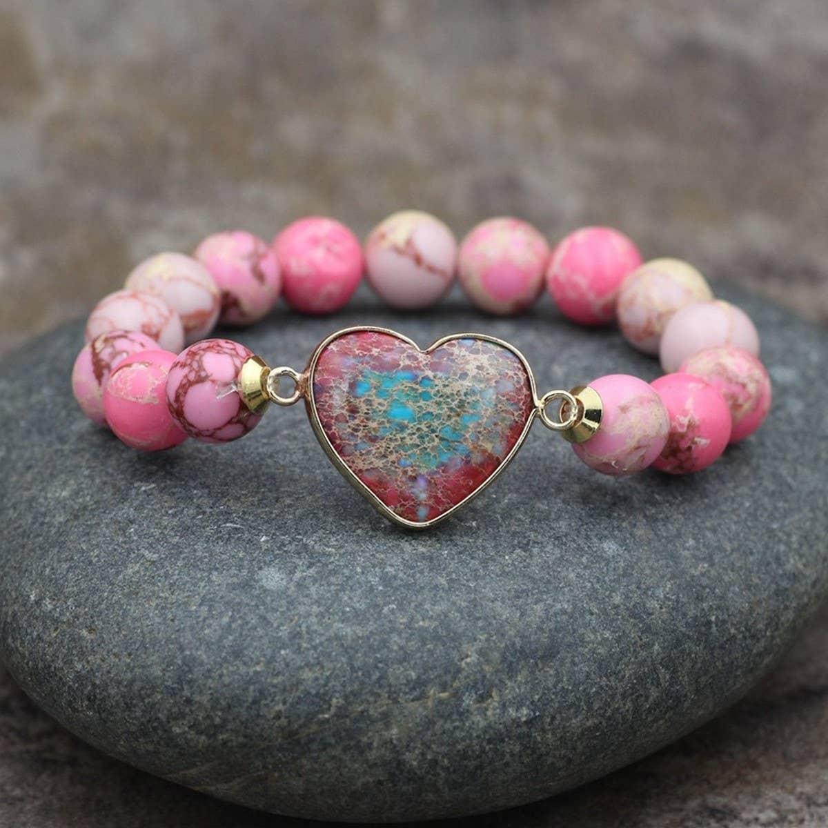 HEART 10MM BEADED BRACELETS WITH STRETCHY BANDS_CWAJE3937