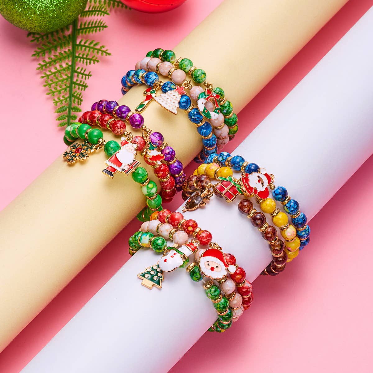 CHRISTMAS TREE SNOWMAN BEADED BRACELET_CWAJE2384