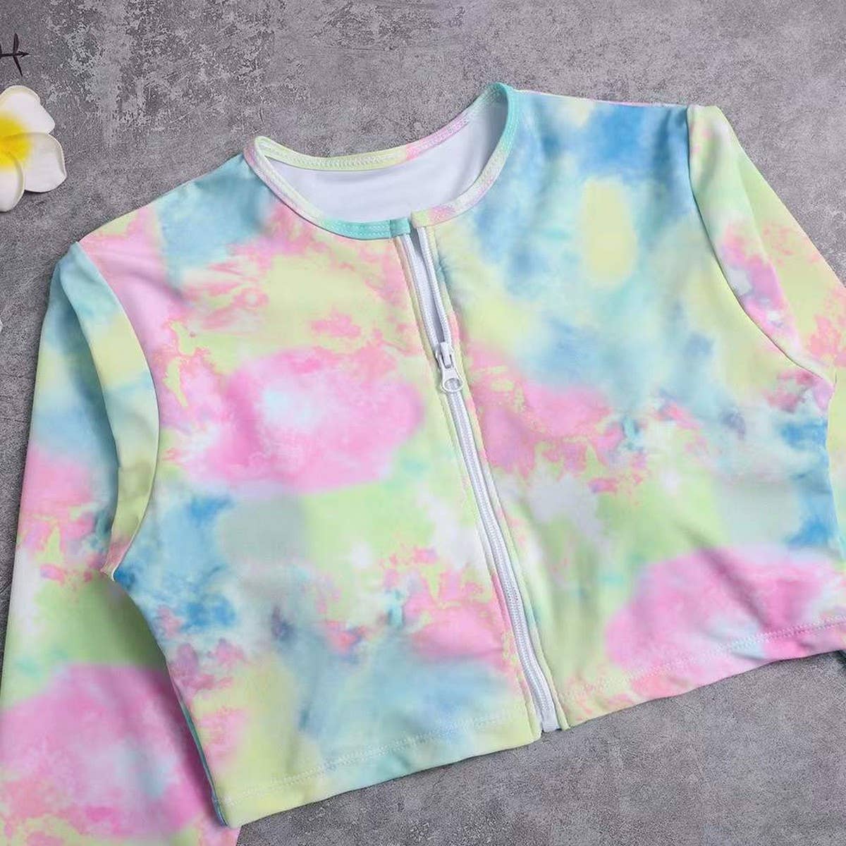 Womens Tie-Dye Bikini Set Long Sleeve Swimsuit_Cwmw0197