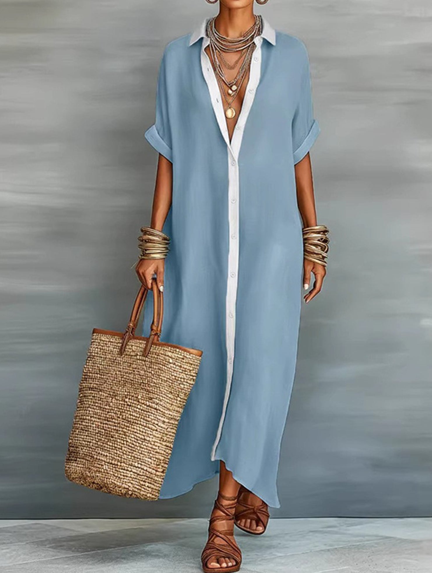 Casual Solid Buttoned Midi Dress_CWDMD02911