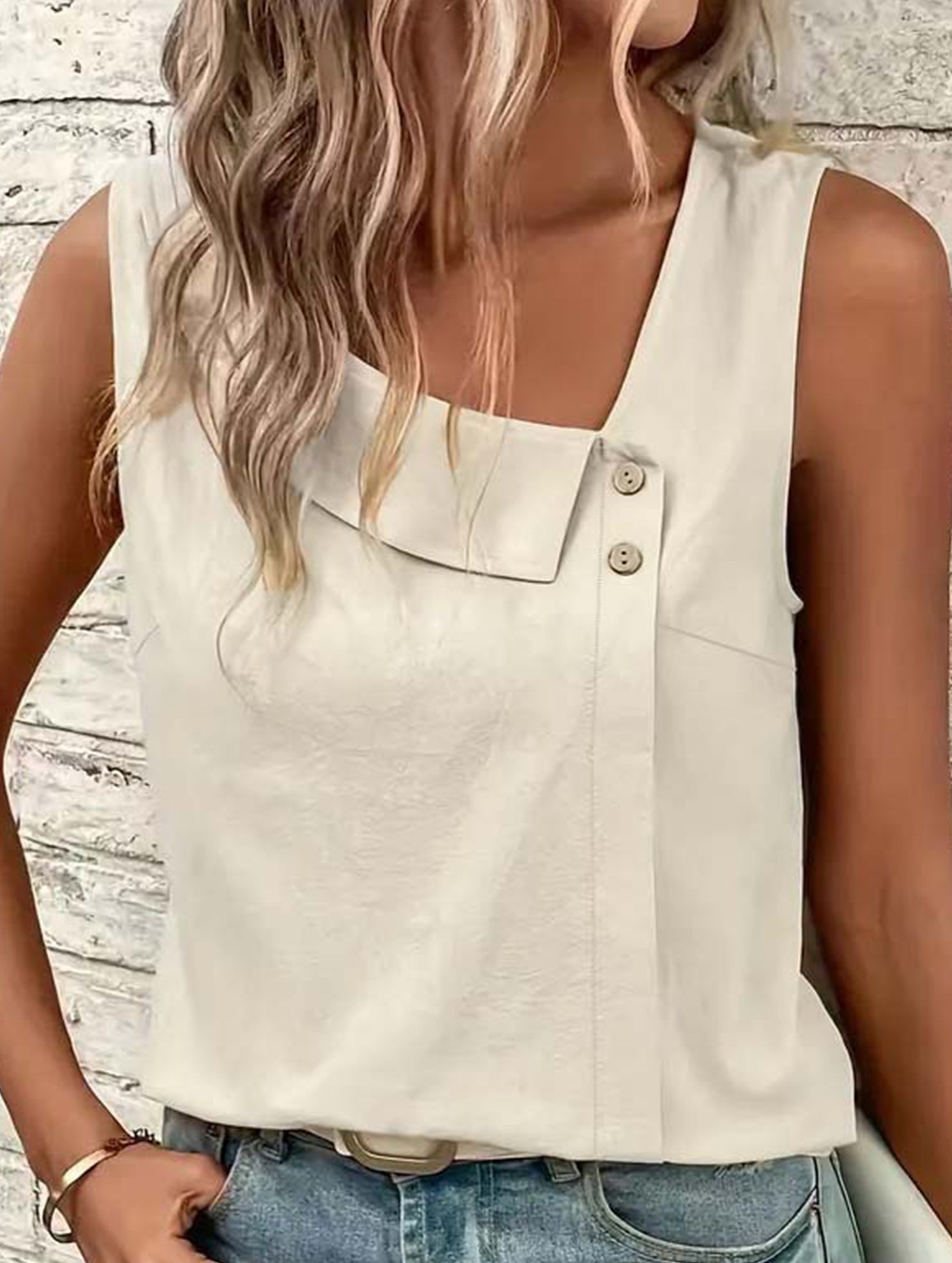 One Shoulder Sleeveless Tee_CWTTSL00256