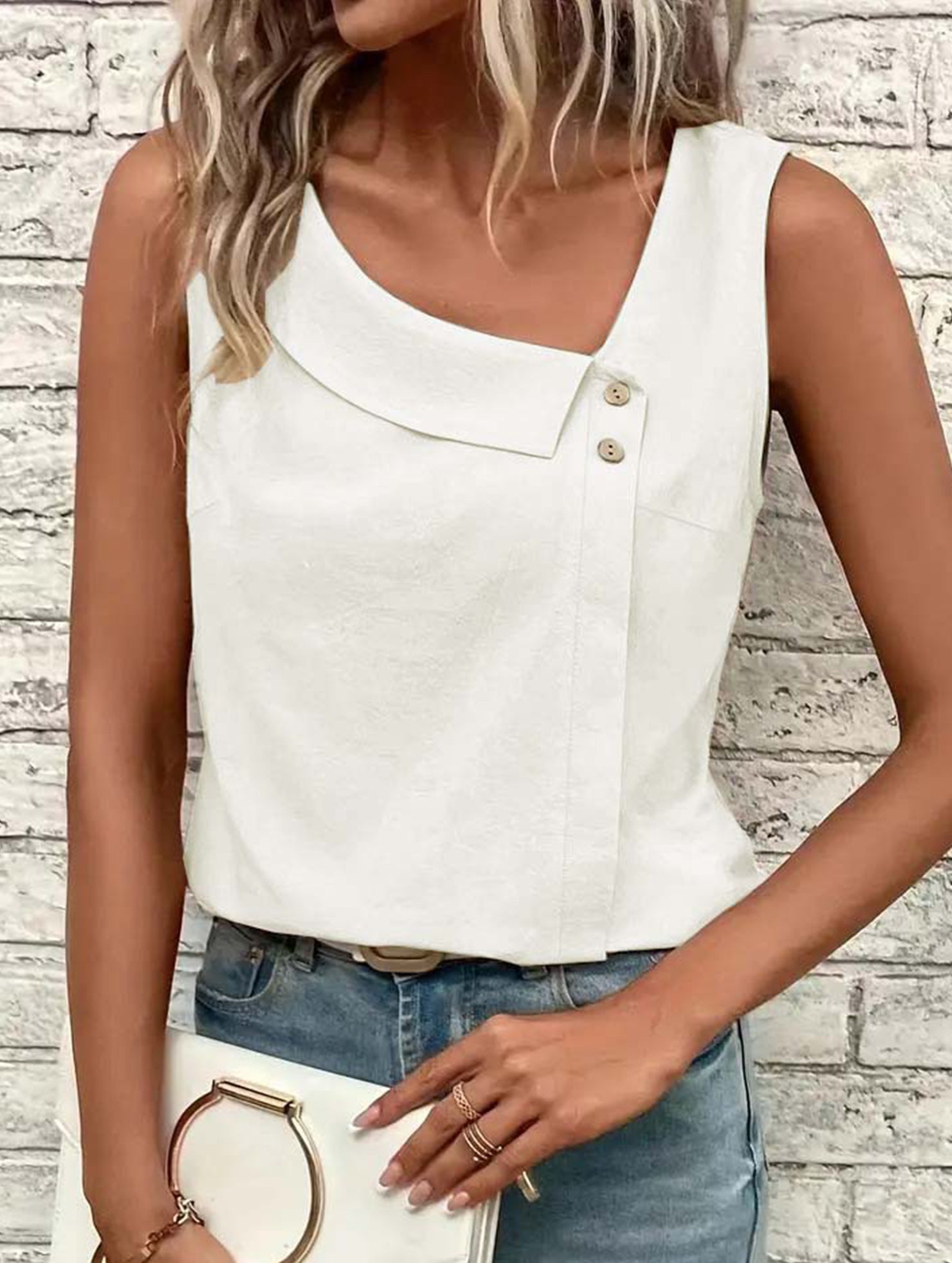 One Shoulder Sleeveless Tee_CWTTSL00256