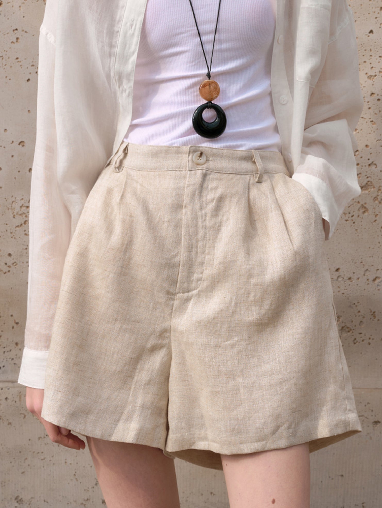 Linen Loose Fit Shorts_CWBSP00729