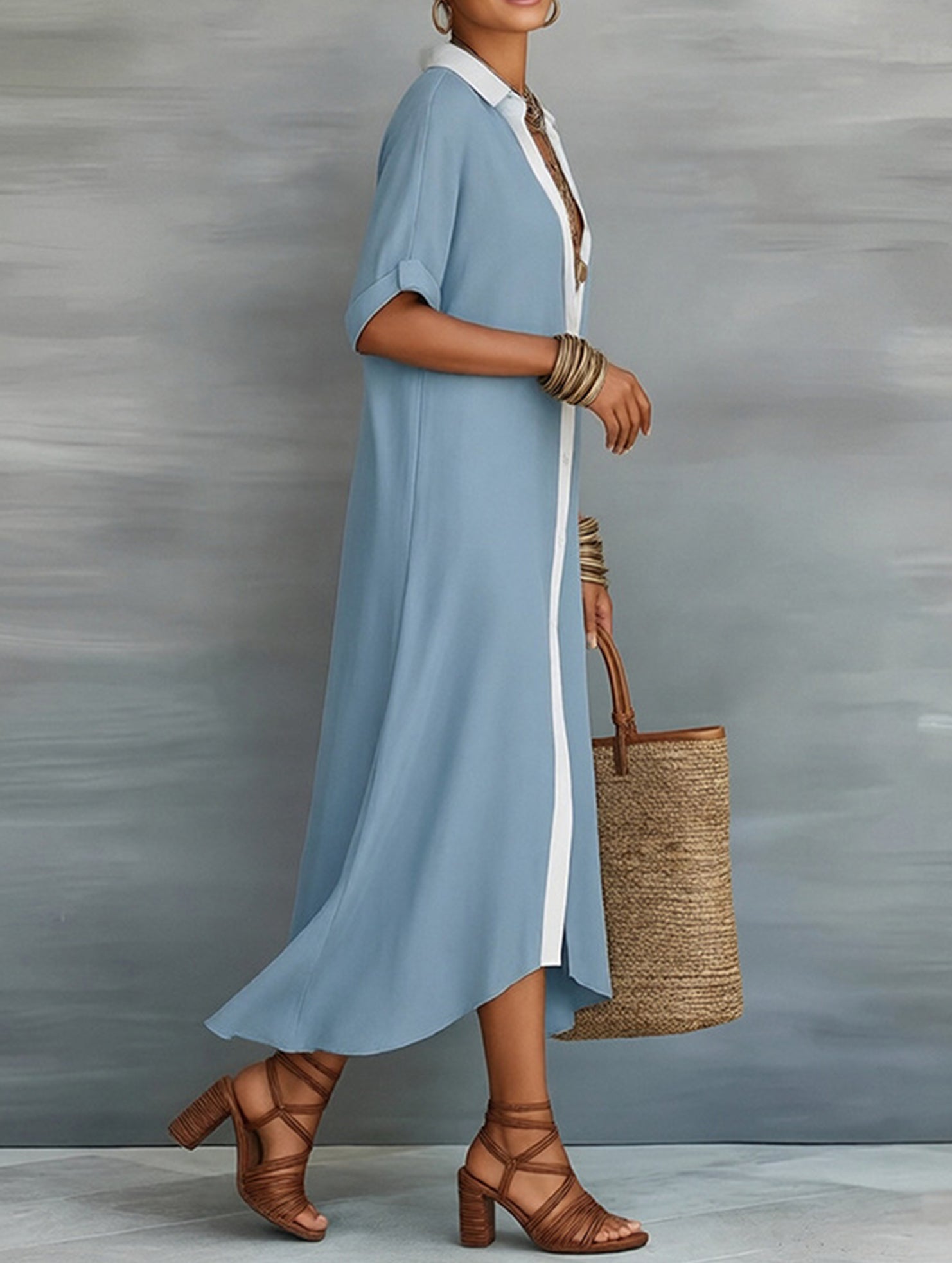 Casual Solid Buttoned Midi Dress_CWDMD02911