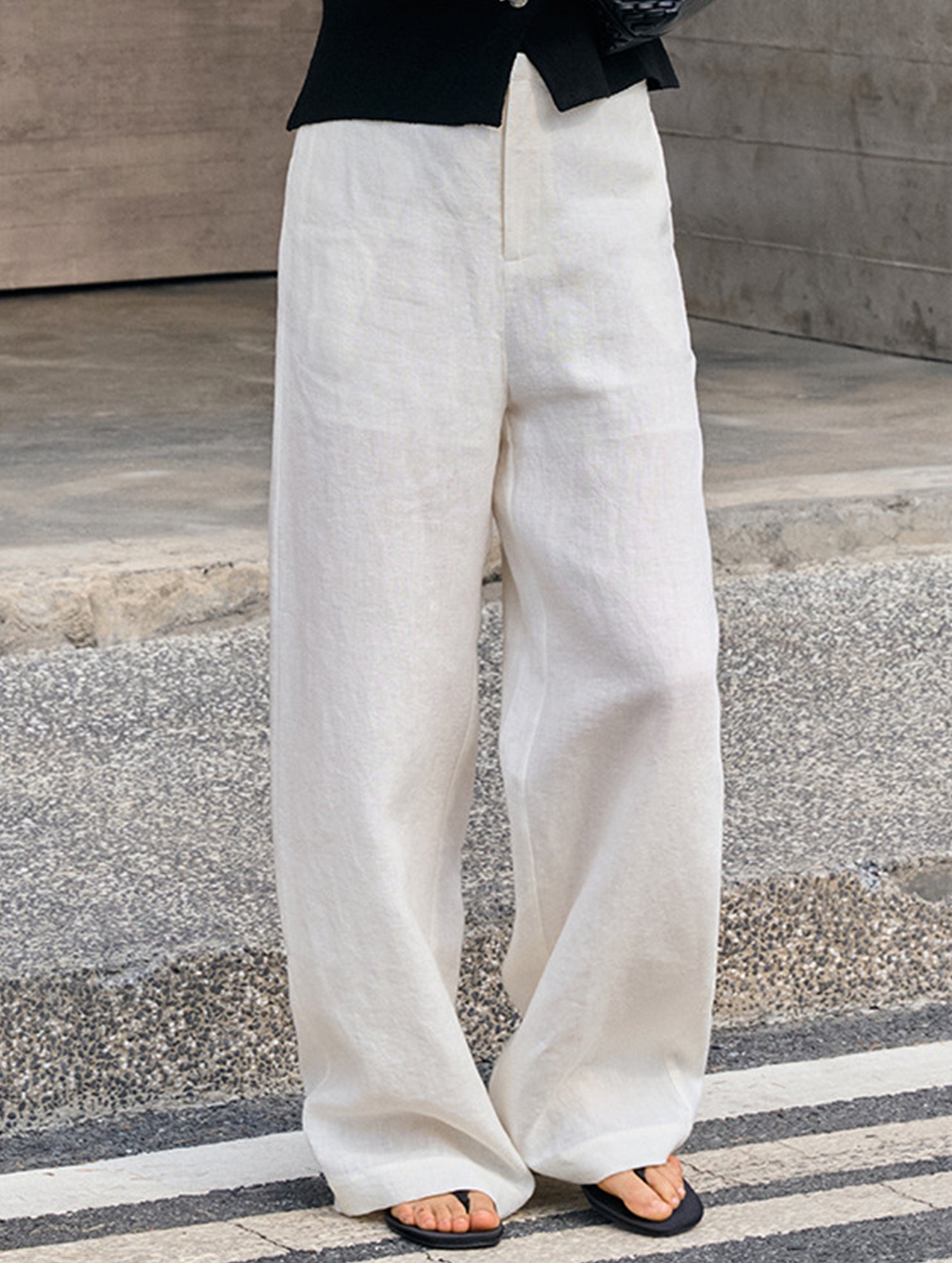 Linen High Waist Straight Pants_CWBLP01687