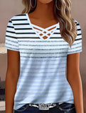 Stripe Cross V Neck Tee_CWTTS00937