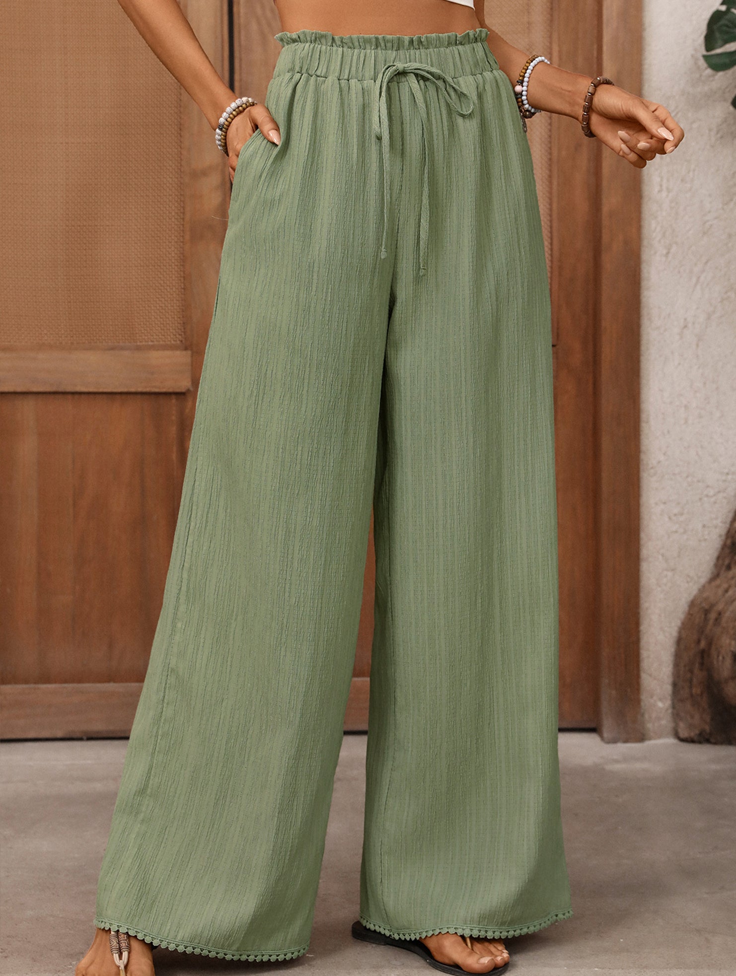 Elastic Waist Straight Pants_CWBLP01684