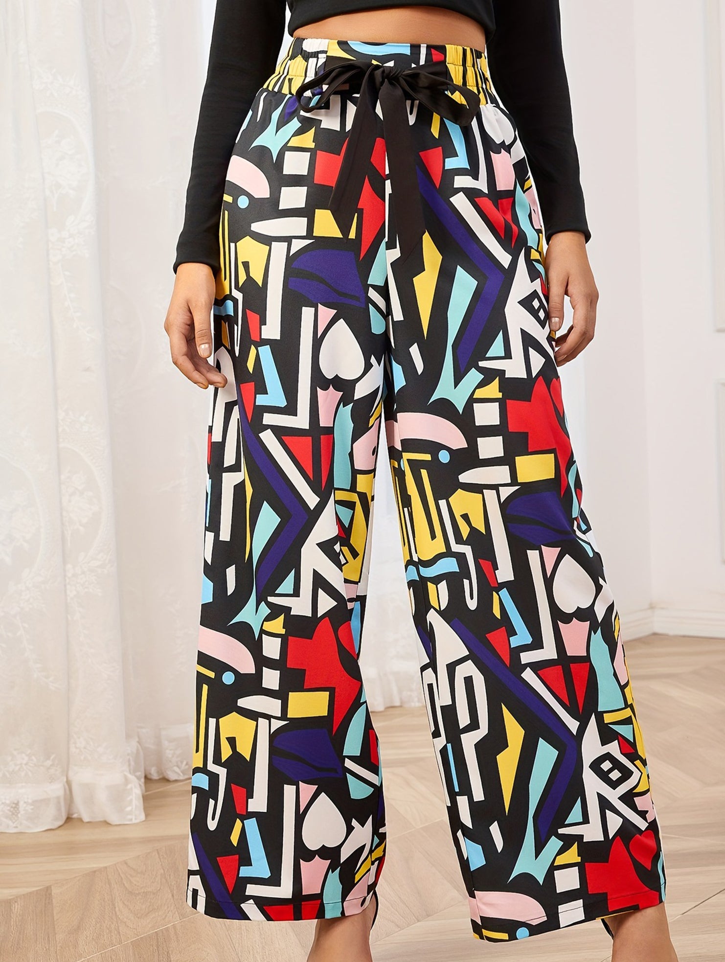 Graffiti Print Wide Leg Pants_CWBLP01678