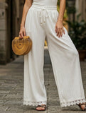 Lace Patch Straight Pants_CWBLP01683 - WHITE (S) 1