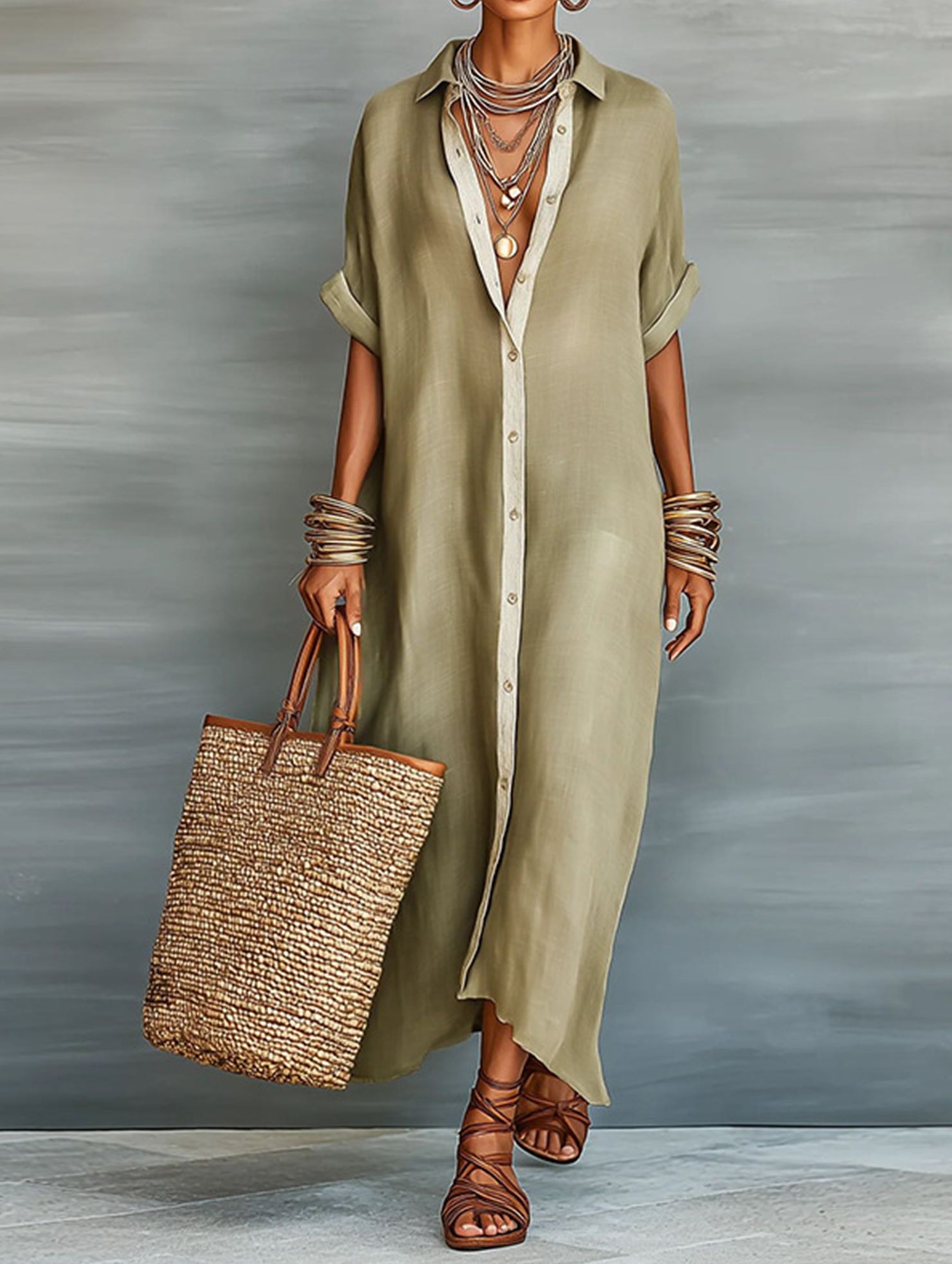 Casual Solid Buttoned Midi Dress_CWDMD02911