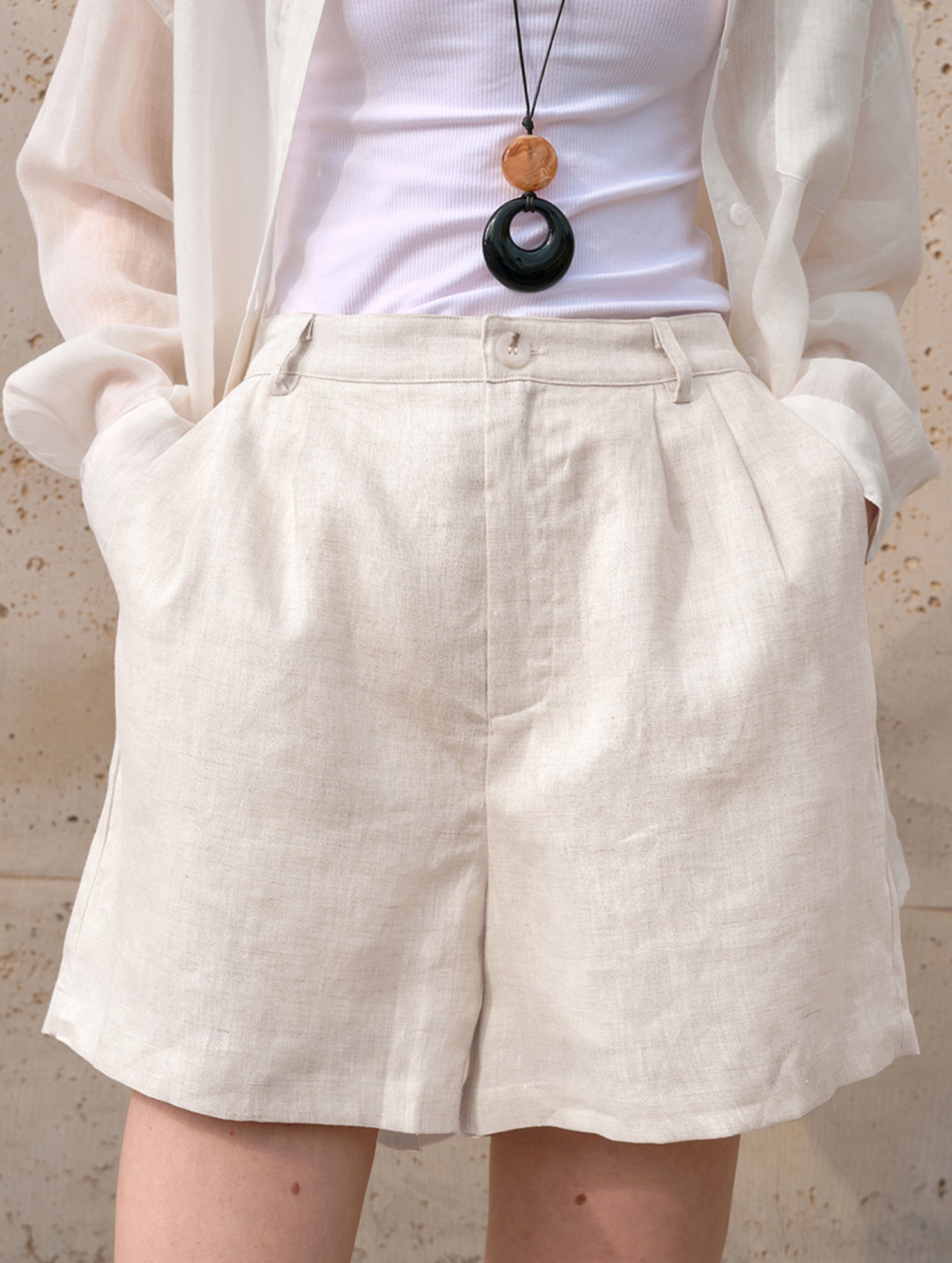 Linen Loose Fit Shorts_CWBSP00729