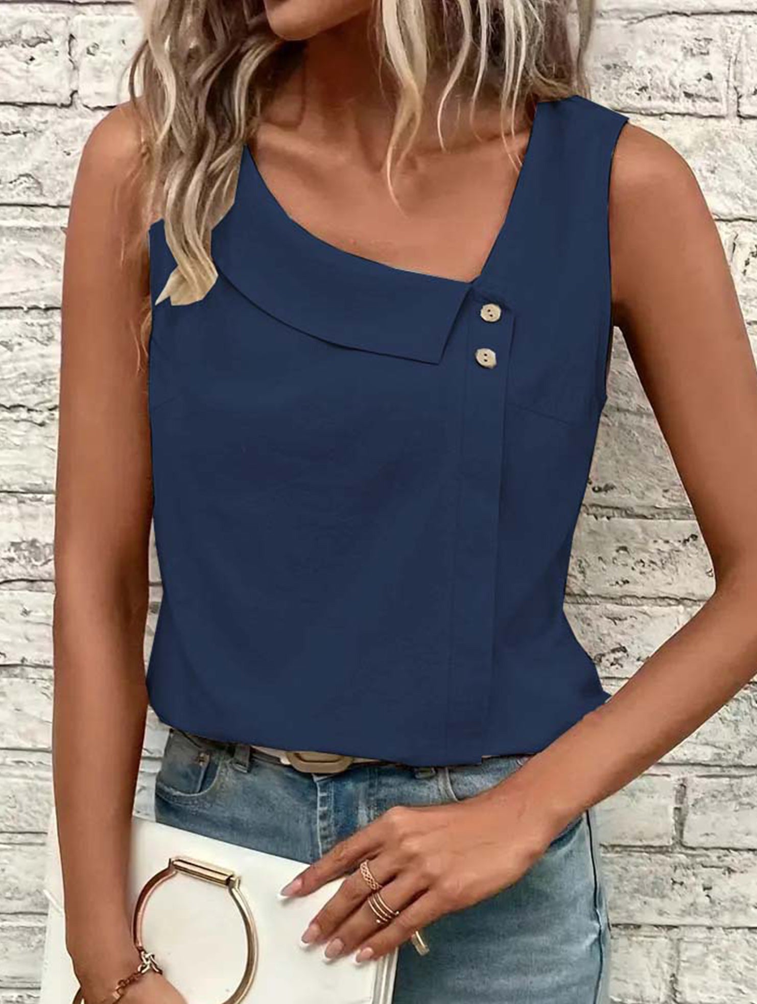 One Shoulder Sleeveless Tee_CWTTSL00256