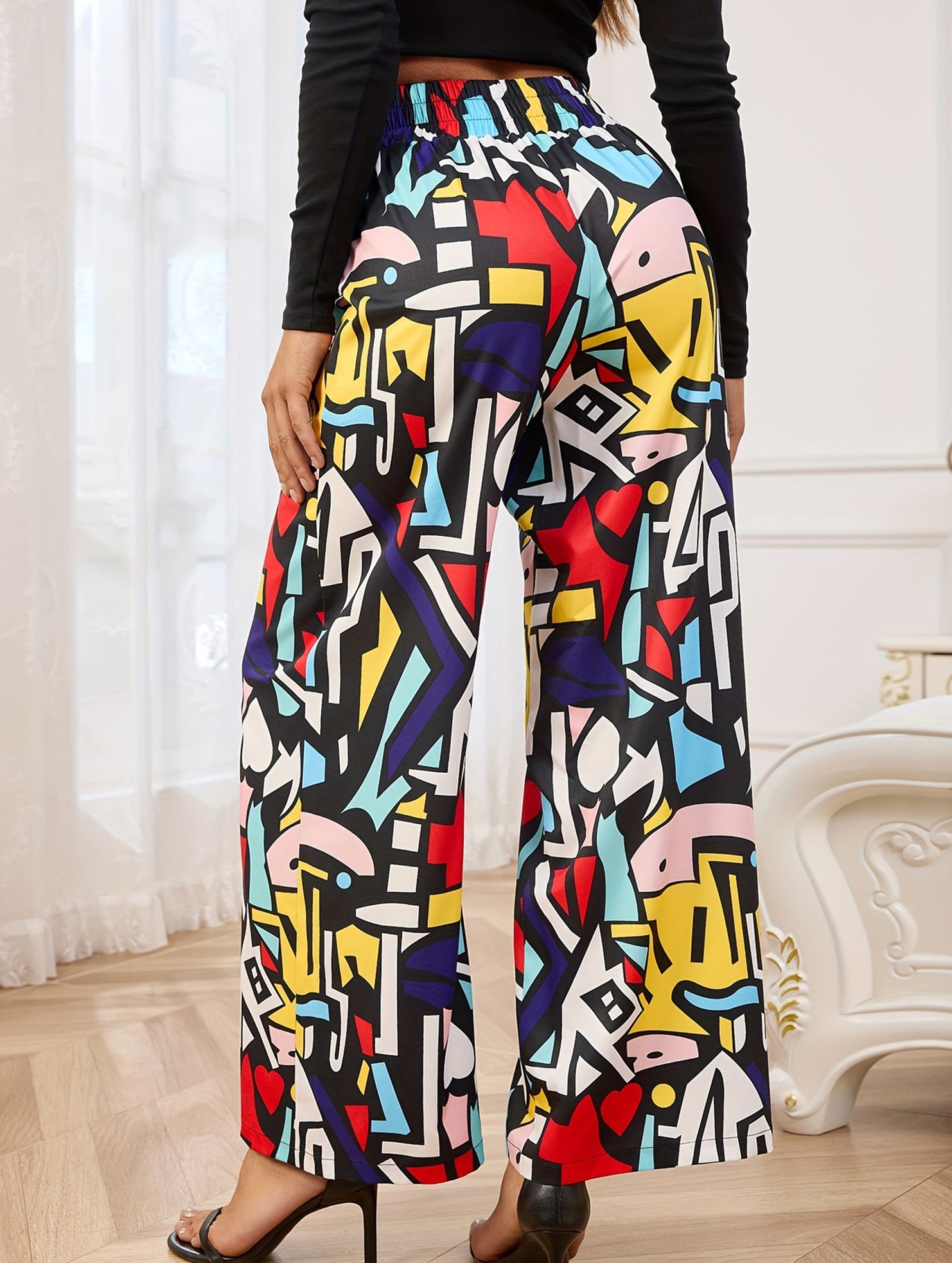 Graffiti Print Wide Leg Pants_CWBLP01678
