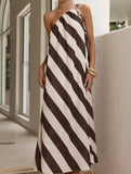 Stripe One Shoulder Maxi Dress_CWDMD02799