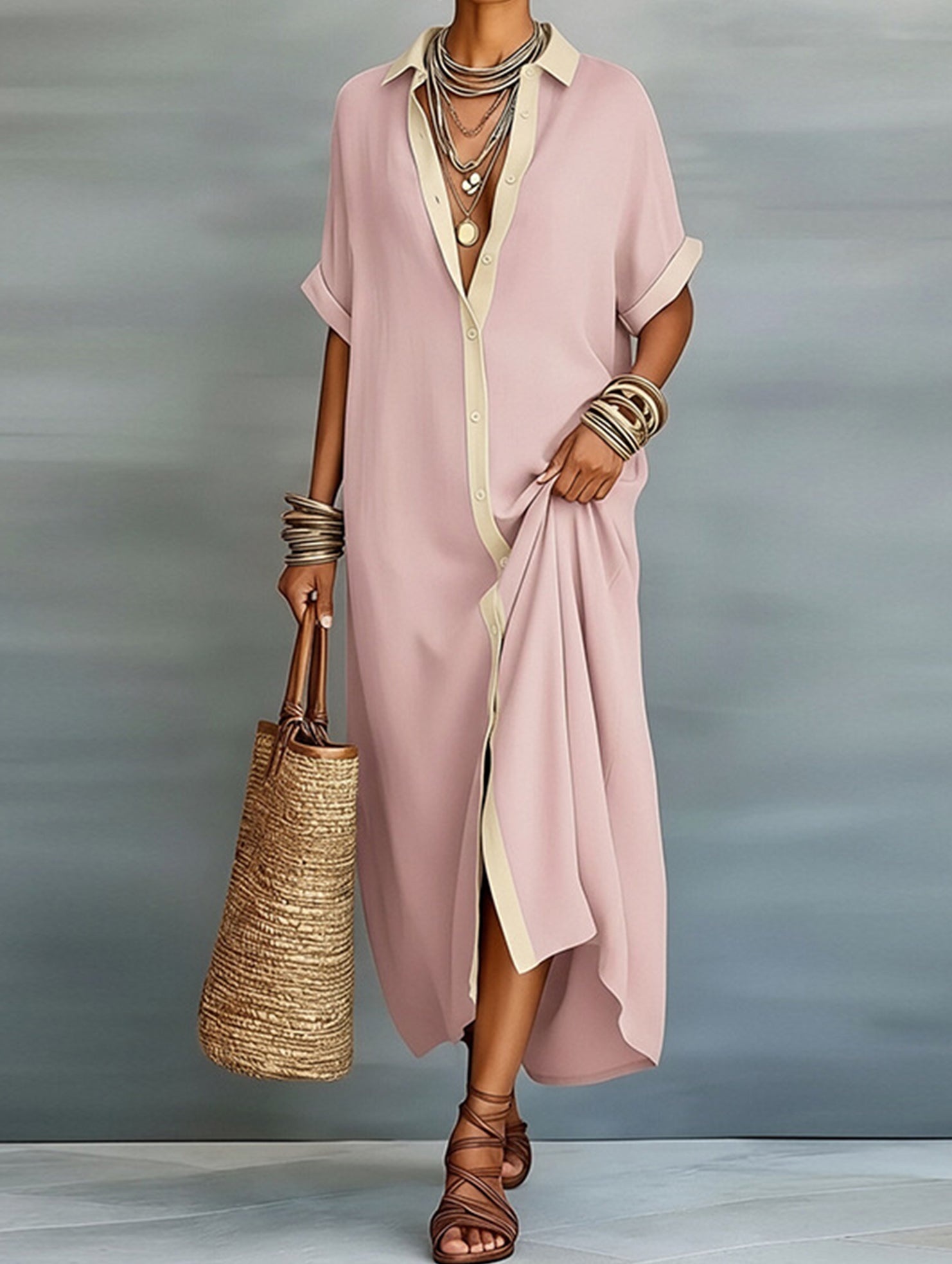 Casual Solid Buttoned Midi Dress_CWDMD02911