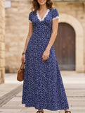 Lace Patch Floral V Neck Maxi Dress_CWDMD02895 - NAVY (S) 1