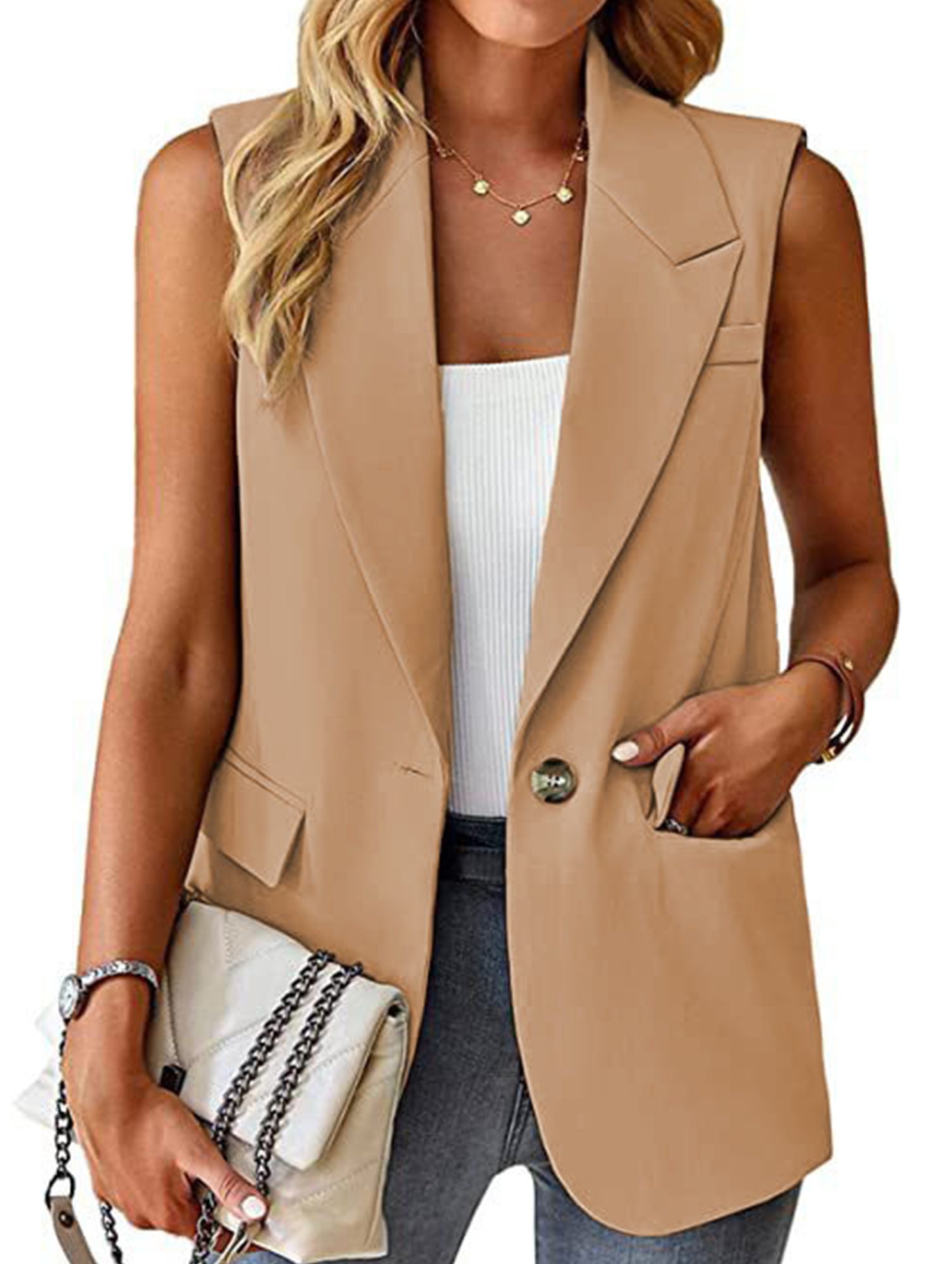 Sleeveless Blazer Vest_CWOBL00294