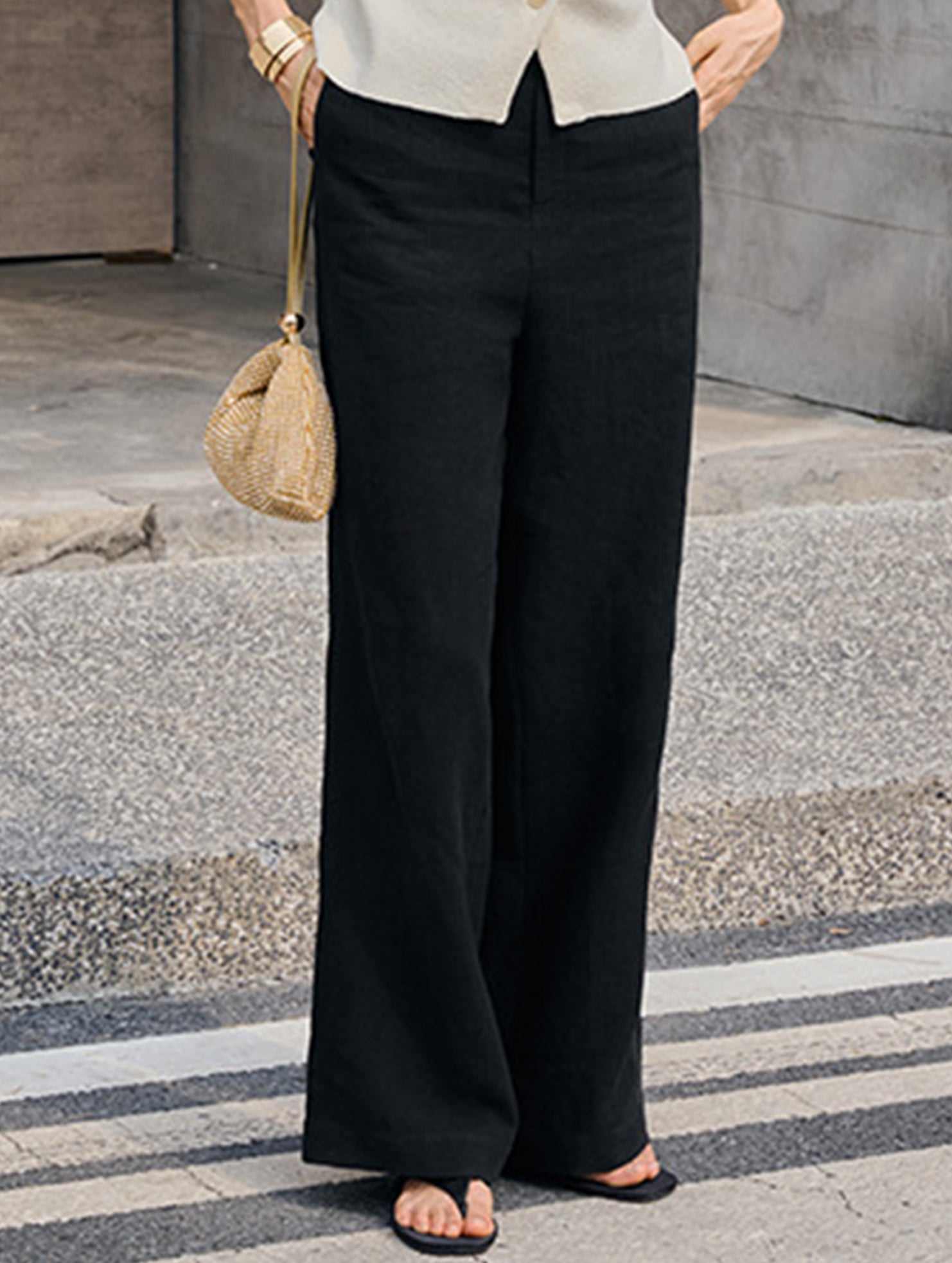Linen High Waist Straight Pants_CWBLP01687