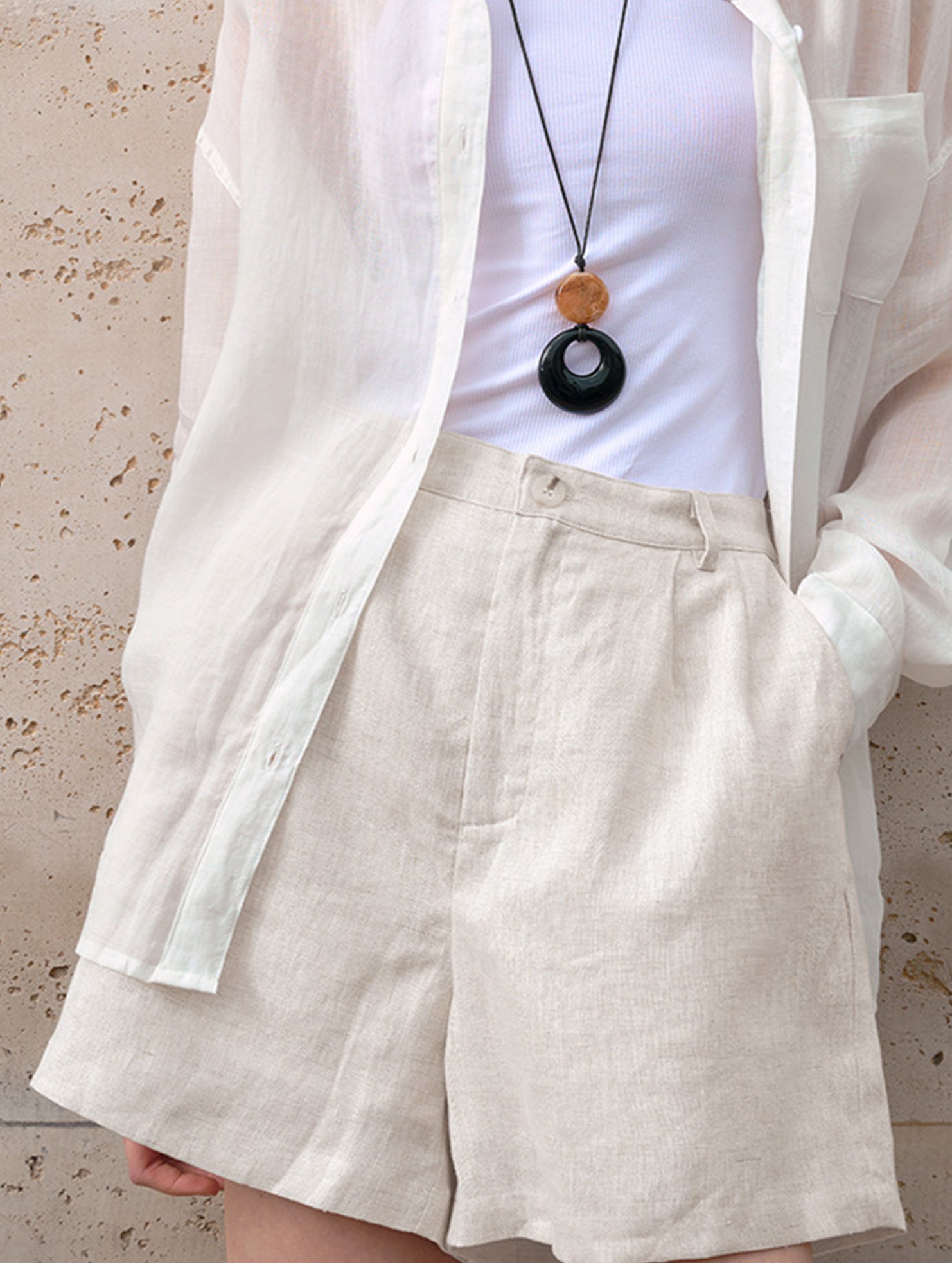 Linen Loose Fit Shorts_CWBSP00729