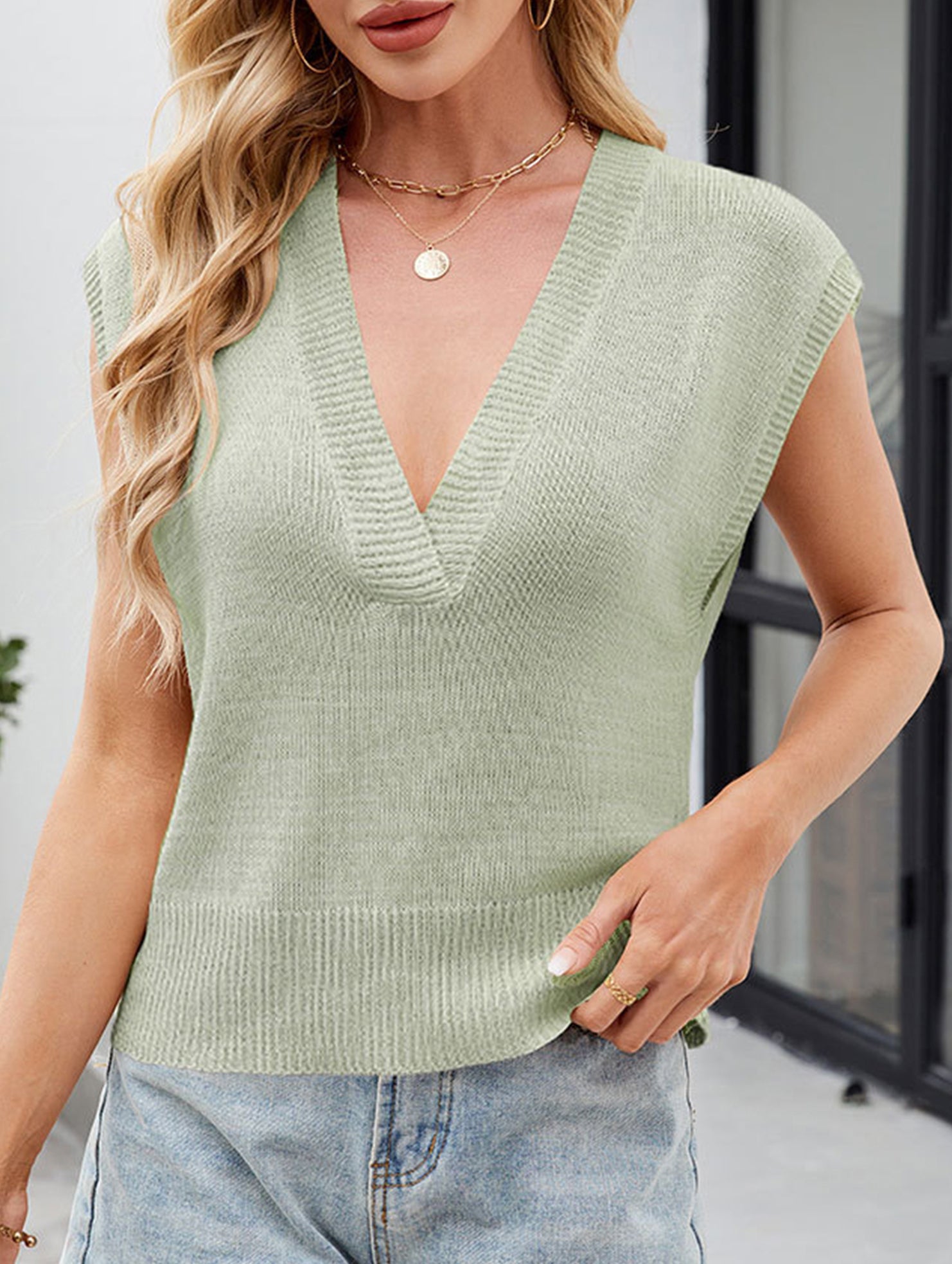 V Neck Knit Tank Top_CWTTK00550