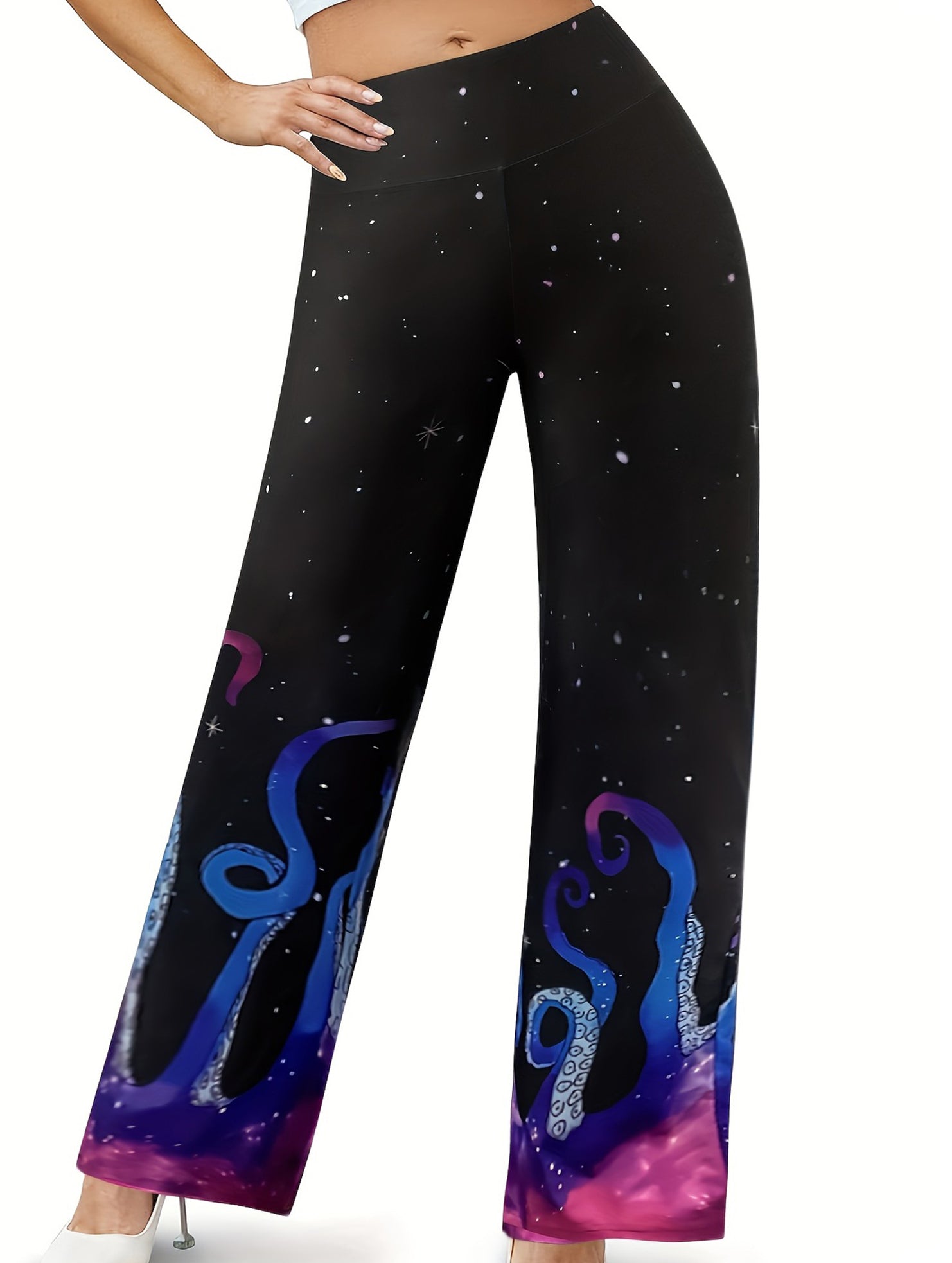 Star Print Flare Knit Pants_CWBLP01675