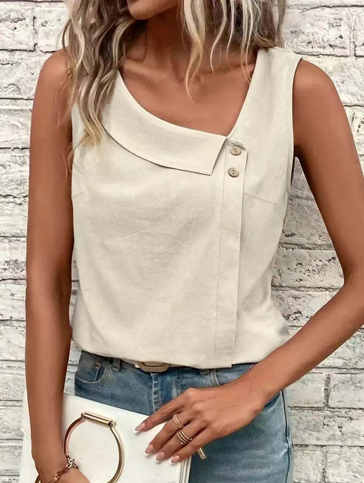 One Shoulder Sleeveless Tee_CWTTSL00256