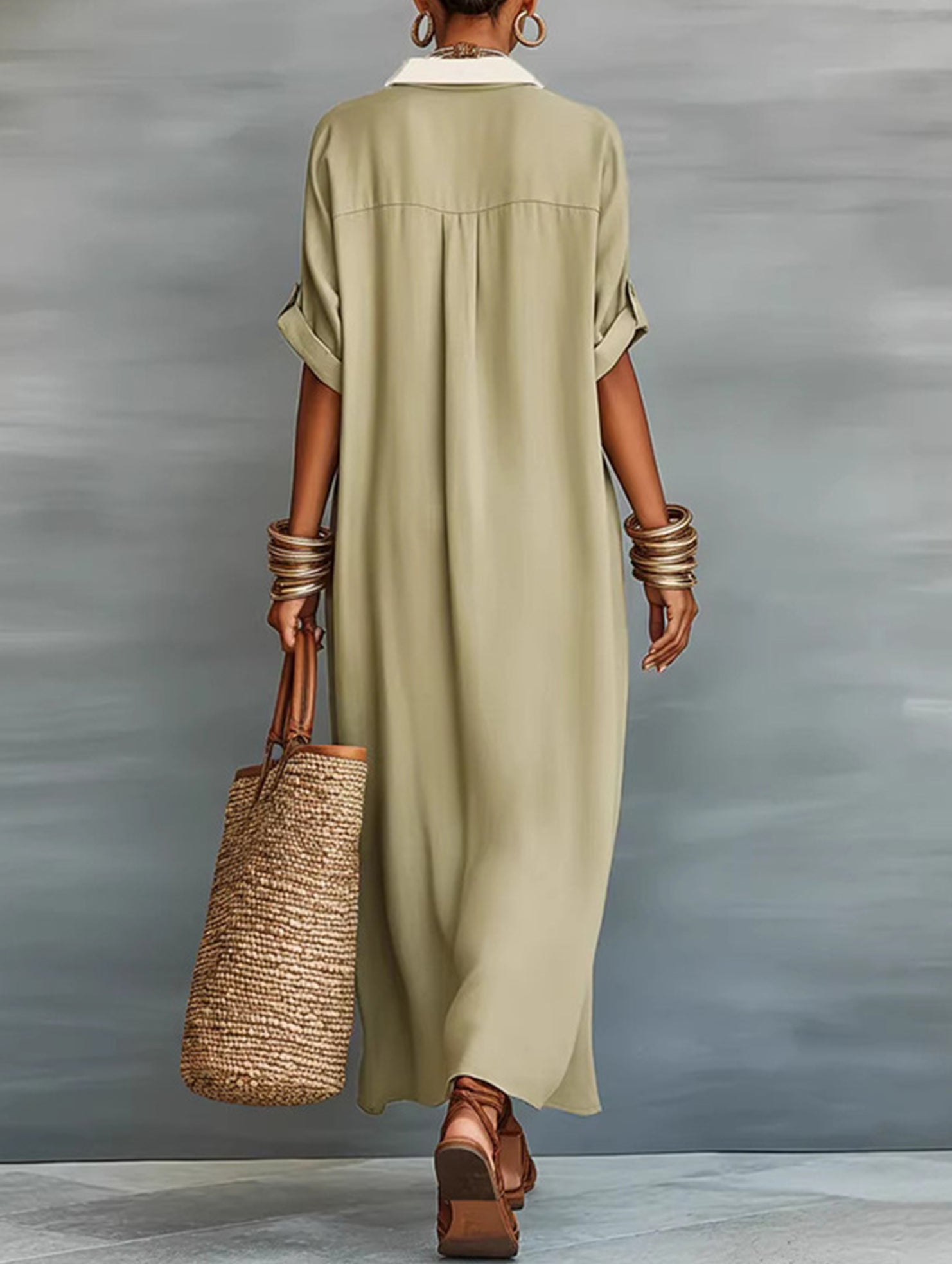 Casual Solid Buttoned Midi Dress_CWDMD02911