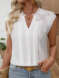 Lace Patch V Neck Shirt_CWTSTS00916