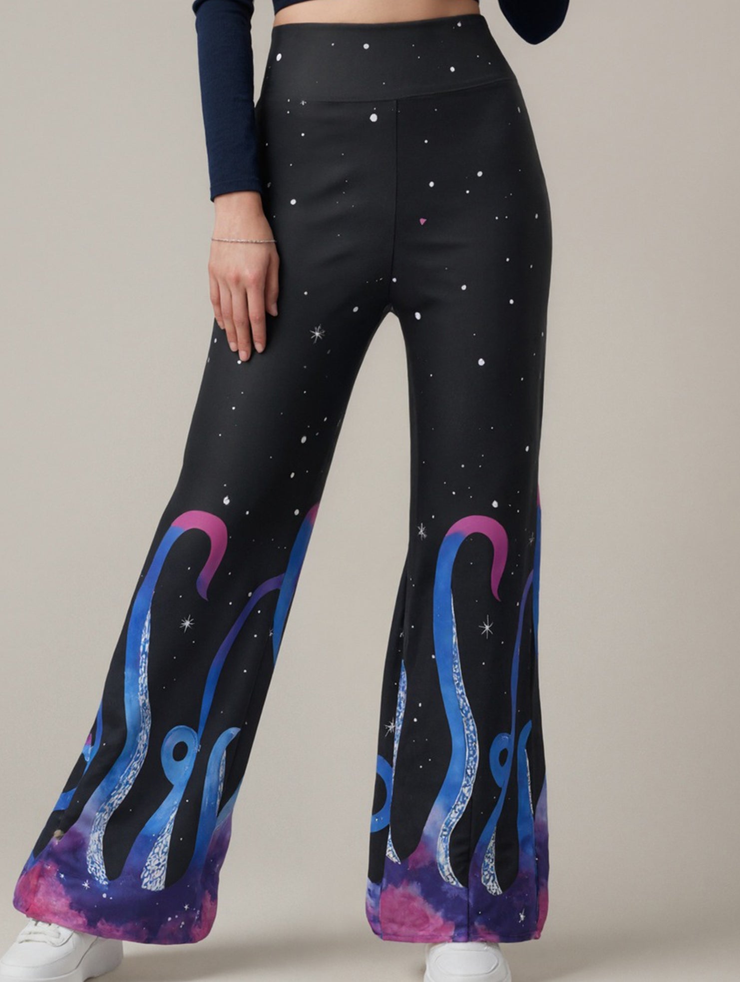 Star Print Flare Knit Pants_CWBLP01675