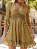 Boho Floral Print Midi Dress – Short Sleeve Summer Tunic