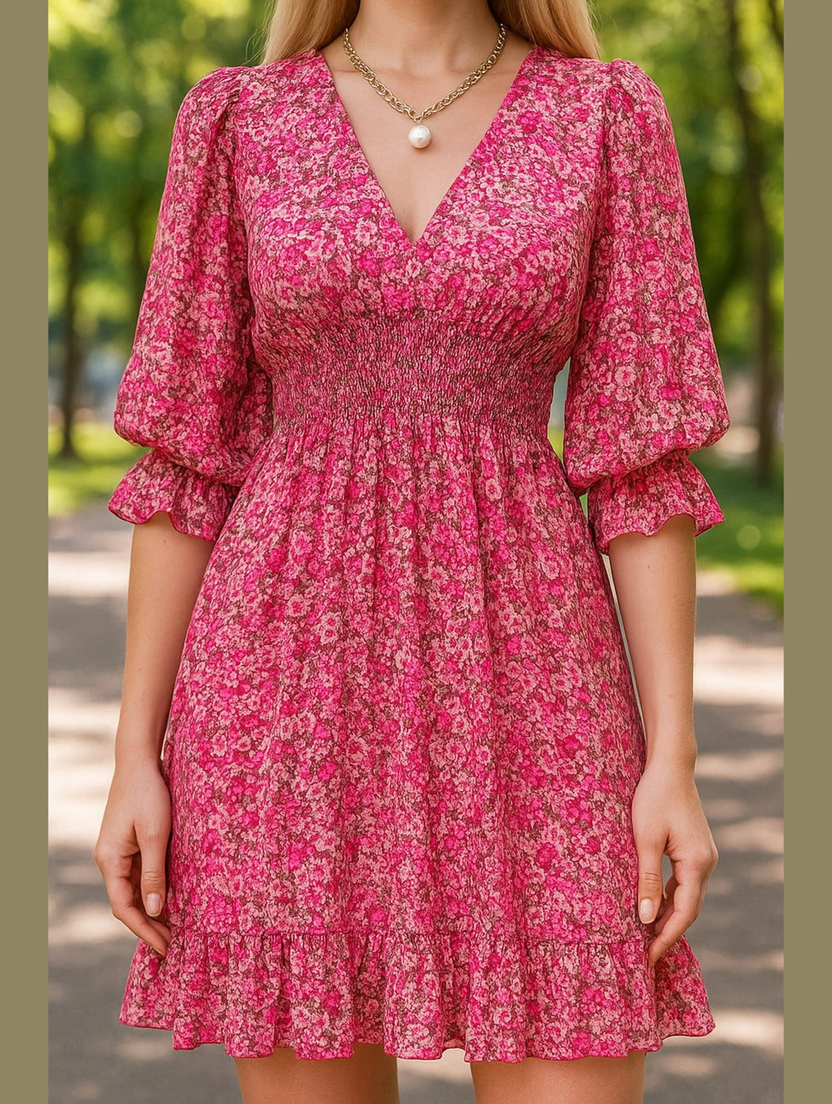 Boho Floral Print Midi Dress – Short Sleeve Summer Tunic