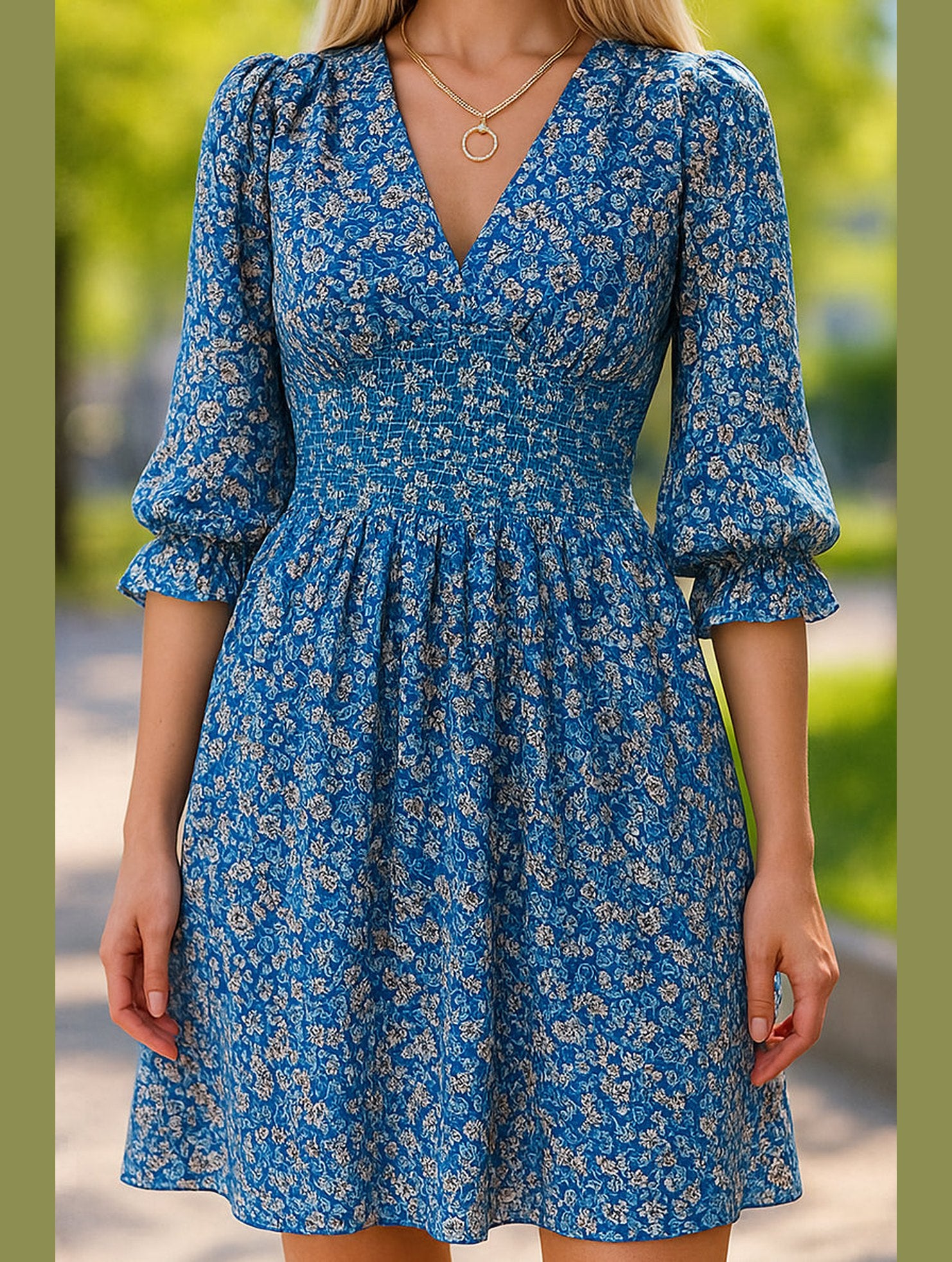 Boho Floral Print Midi Dress – Short Sleeve Summer Tunic
