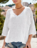 Simple Loose Knit Solid Color Pullover V-Neck Top ??Comfortable Acrylic Sweater for All Seasons