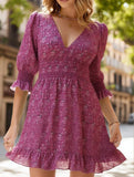 Boho Floral Print Midi Dress – Short Sleeve Summer Tunic