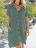 Simple V-Neck Button-Up Dress ??Casual Elegant Summer Dress for Women