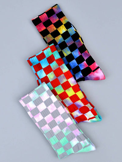 FASHION TIE DYED CHECKERED SOCKS_CWMS0265