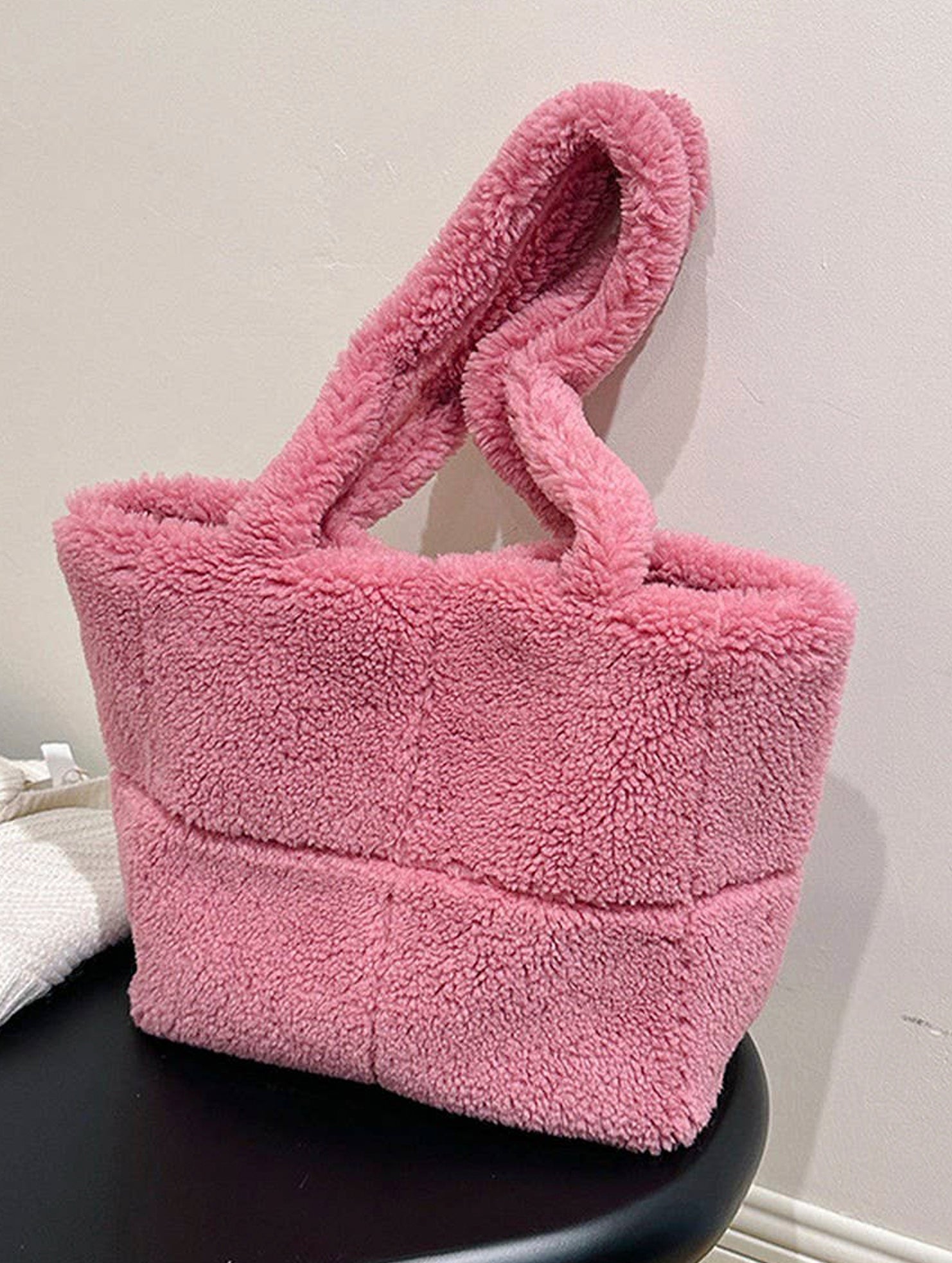 FLUFFY LAMB FUR TOTE BAG LARGE SHOULDER PURSE_CUAB00532