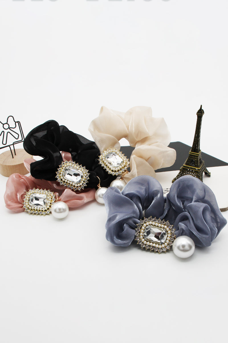 PEARL DECOR SOLID COLOR SCRUNCHIE