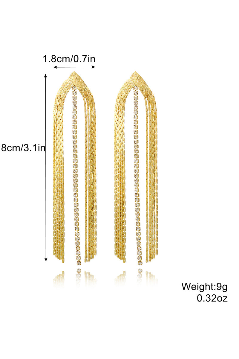 RHINESTONE DECOR METAL TASSEL DROP EARRINGS