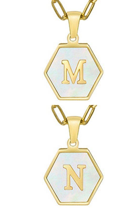 DOUBLE CHAIN HEXAGON ALPHABET INITIALS NECKLACE