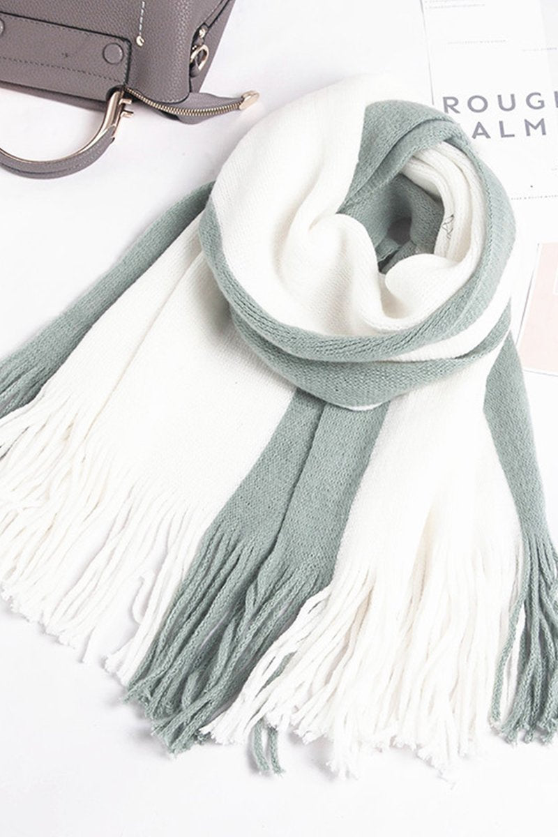 COLOR BLOCK TASSEL DETAILED WARM SCARF